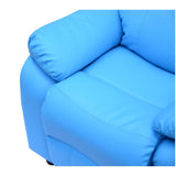 Kids Recliner with Armrest Storage - Blue PU Leather Look Lounger for Children - Comfy Gaming Chair Sofa Seat for Playroom and Relaxation