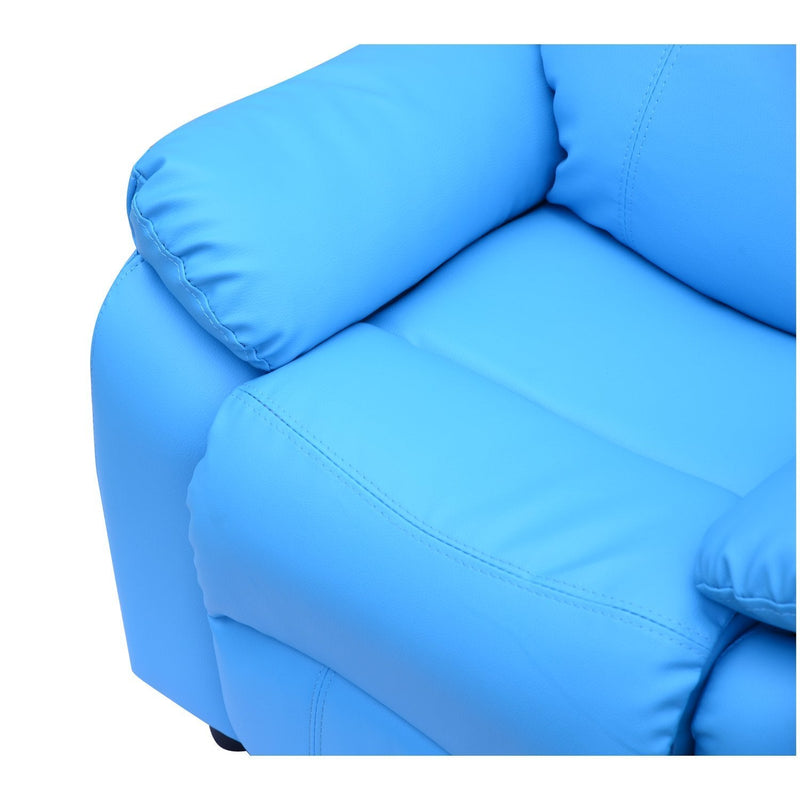 Kids Recliner with Armrest Storage - Blue PU Leather Look Lounger for Children - Comfy Gaming Chair Sofa Seat for Playroom and Relaxation