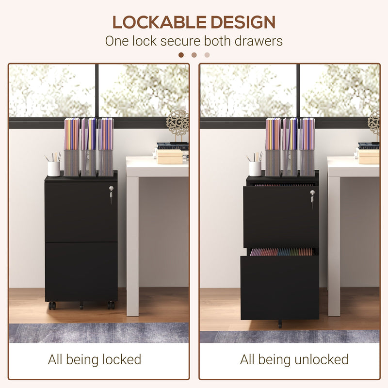 Heavy-Duty Steel Mobile File Cabinet with Lock - 2-Drawer Vertical Storage Organizer, Adjustable Hanging Bar for A4/Legal/Letter - Secure Office Document Management