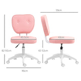 Vanity Office Chair - PU Leather Armless Computer Chair with Adjustable Height and Swivel Wheels - Perfect for Home Office Comfort in Pink
