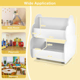 Wooden Kids Bookcase, Model 2-Tier - 4-Wheel White Book Storage Unit - Ideal for Organizing Children's Books and Easy Moving