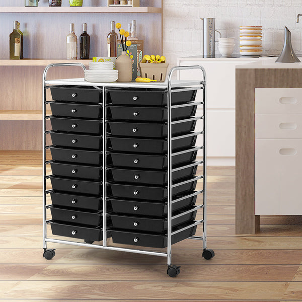 4-Wheel Support Storage Trolley - 20 Drawers Design, Perfect for Beauty Salons - Versatile Black Organizer Solution