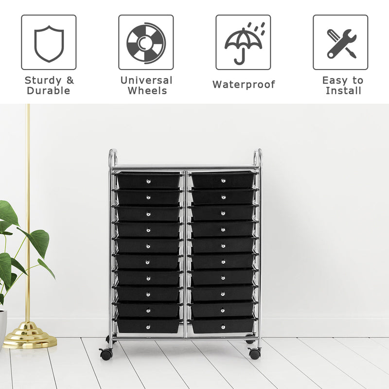 4-Wheel Support Storage Trolley - 20 Drawers Design, Perfect for Beauty Salons - Versatile Black Organizer Solution