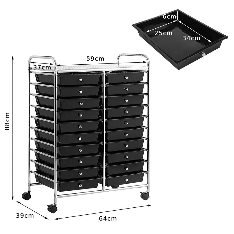 4-Wheel Support Storage Trolley - 20 Drawers Design, Perfect for Beauty Salons - Versatile Black Organizer Solution