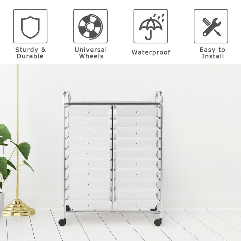 4-Wheel Support Storage Trolley - 20 Drawers Design, Perfect for Beauty Salons - Versatile Black Organizer Solution