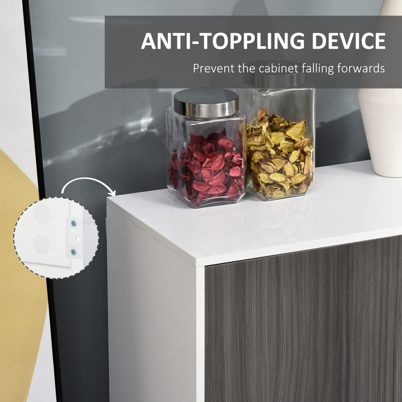 Modern High Gloss Sideboard - 2-Drawer Push-Open Cabinet for Storage - Ideal for Living Room and Bedroom Organization in Light Grey and White