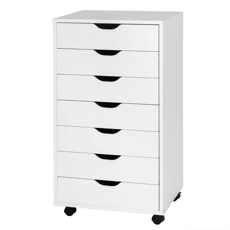 Mobile File Cabinet Model 7D - Wheeled Storage Solution with Seven Drawers in Sleek Black - Ideal for Organized Document Management in Office Spaces