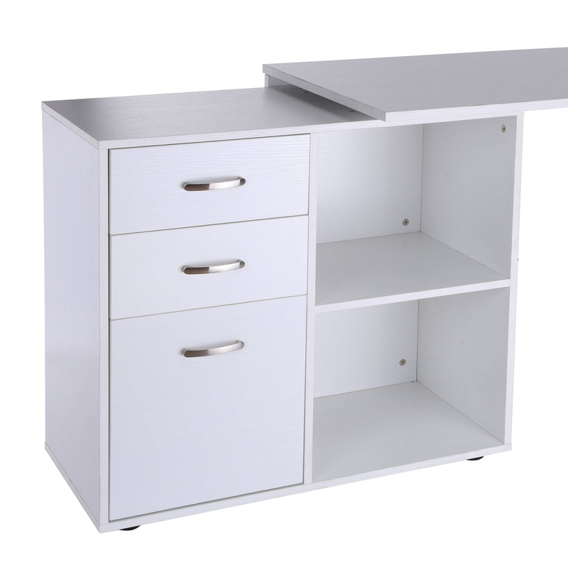 L-Shaped Computer Desk with Drawers and File Cabinet - Spacious Workstation with Storage Shelves for Home Office - Sleek White Design Suitable for Professionals and Students