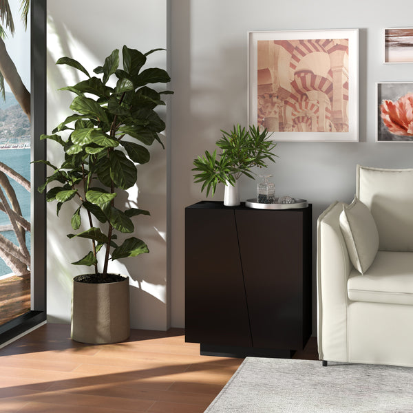 Wooden Storage Sideboard - Freestanding High Gloss Cupboard with Adjustable Shelves, Black - Bedroom Organization and Space Management