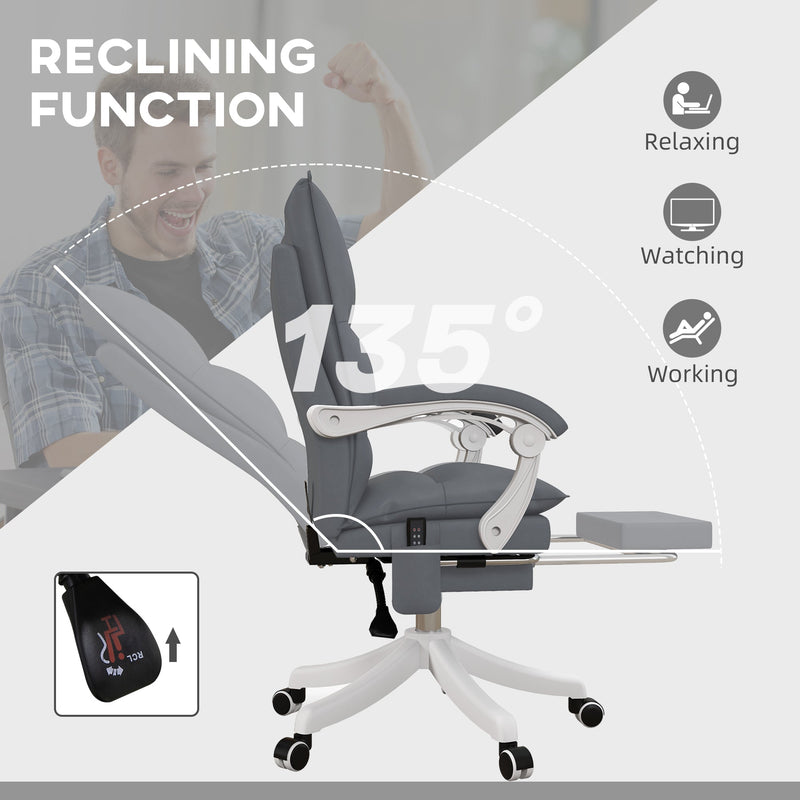 Ergonomic Reclining Office Chair with Vibration Massage and Heat - Faux Leather Desk Chair with Footrest, Armrest, and Plush Double-Tiered Padding, Grey - Comfort for Long Hours at Work