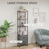 4-Tier Industrial Bookcase with Fabric Drawers - Rustic Brown Storage Shelf with Metal Frame for Versatility - Ideal for Living Room and Bedroom Organization