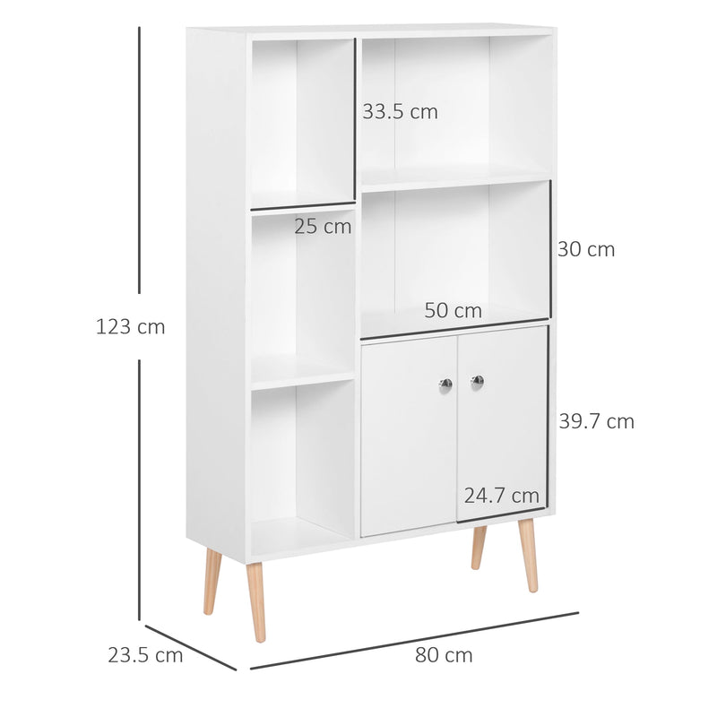 Open Bookcase with Storage Cabinet - Free-Standing Wooden Display Unit with Shelves and Two Doors - Versatile Organization for Home or Office