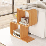 2-Tier S-Shaped Bookcase Bamboo Bookshelf with 2 Open Cubes-2-Tier