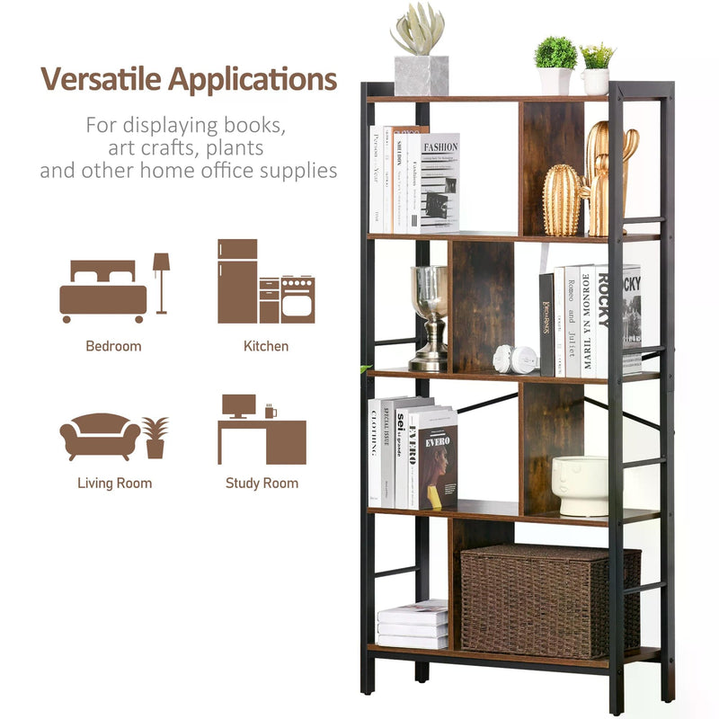 Vintage Industrial Storage Shelf - 4-Tier Bookcase & Kitchen Organizer with Metal Frame - Versatile Display Rack for Living Room & Study