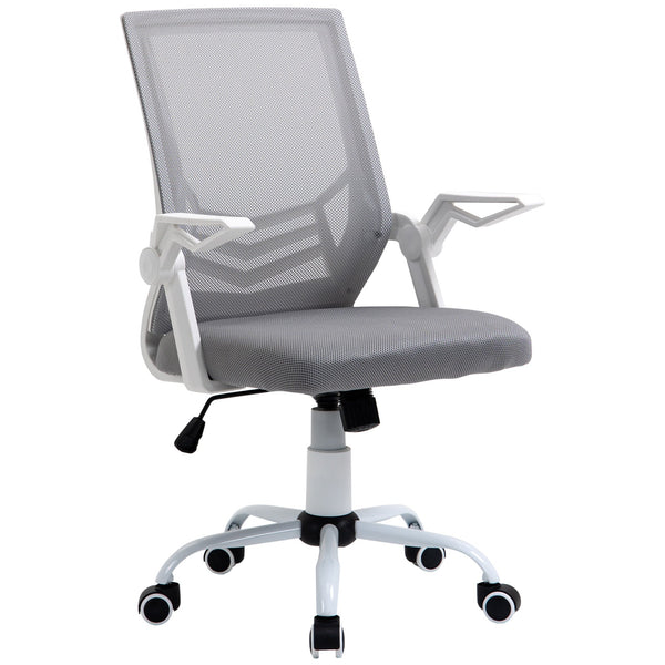 Ergonomic Mesh Swivel Office Chair with Lumbar Support - Adjustable Height Desk Chair with Flip-Up Arms, Grey - Ideal for Home Office Comfort and Posture Improvement