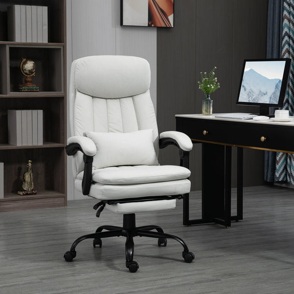 Ergonomic Heated Massage Office Chair with Footrest - Microfiber Reclining Computer Chair with Lumbar Support, Adjustable Armrests, Cream White - Comfort for Long Working Hours