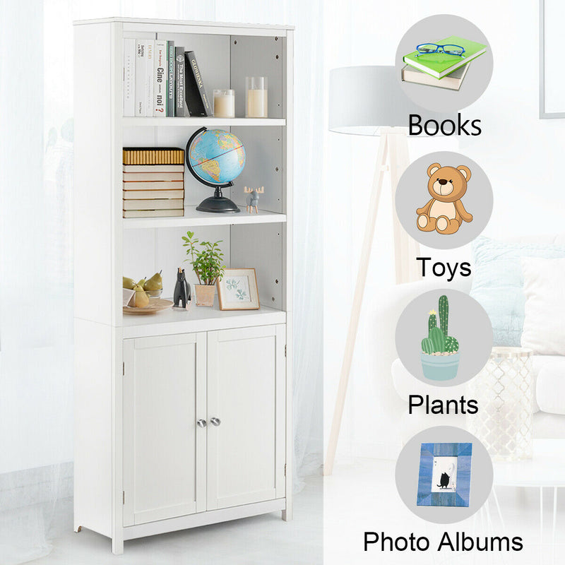 Tall Wooden Bookcase - 3-Tier White Storage Cabinet - Ideal for Organizing Books and Display Décor