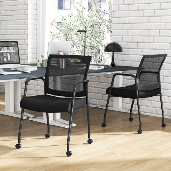 2 Pieces Office Guest Chairs on Wheels-