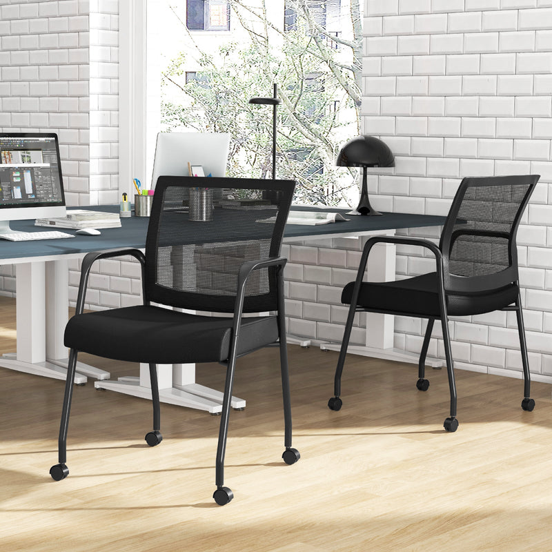 2 Pieces Office Guest Chairs on Wheels-