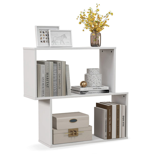 Irregular Design Wooden Bookshelf - 2 Storage Compartments, Perfect for Home or Office Use - Ideal Solution for Organizing Books and More, White Finish