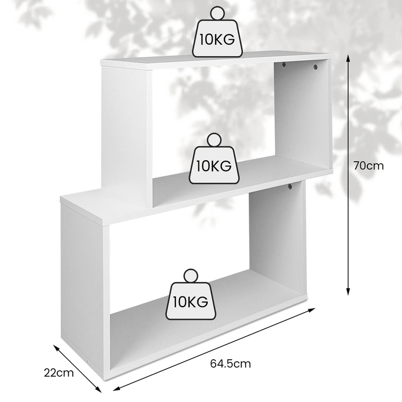 Irregular Design Wooden Bookshelf - 2 Storage Compartments, Perfect for Home or Office Use - Ideal Solution for Organizing Books and More, White Finish
