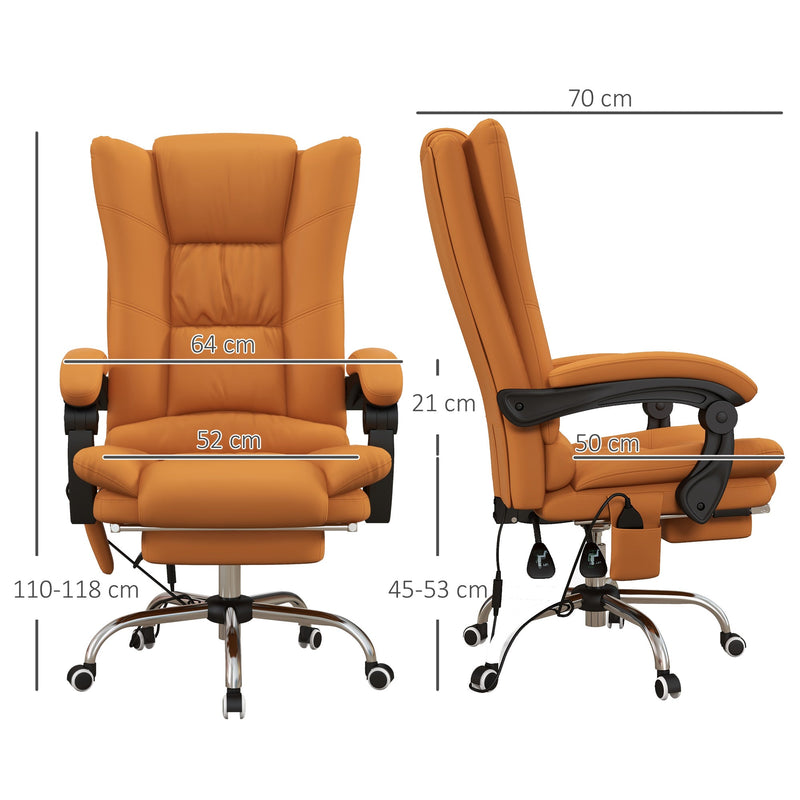 Light Brown Vibration Massage Office Chair with Heat - PU Leather Computer Seat, Extendable Footrest, Padded Armrest, Reclining Back - Ultimate Comfort for Professionals Working from Home