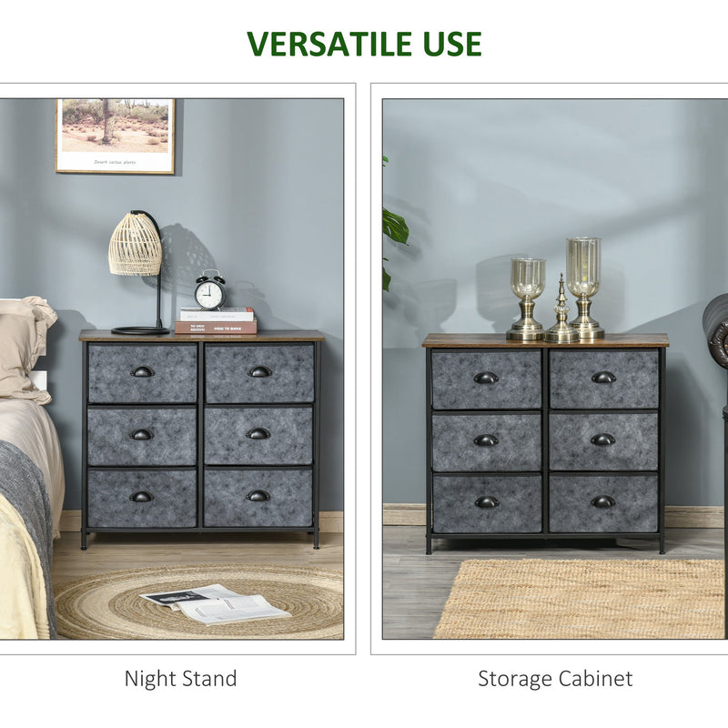 6-Drawer Fabric Dresser - Bedroom Storage Organizer with Sturdy Steel Frame and Handles - Ideal for Night Stand and Clothing Organization in Grey & Black