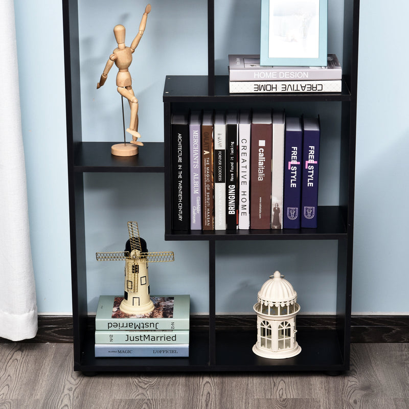 Freestanding 8-Tier Bookcase with Melamine Surface - Modern Black Home Display Storage Unit with Anti-Tipping Foot Pads - Ideal for Organized Book Lovers and Display Enthusiasts