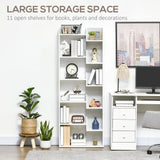 6-Tier Bookshelf - Modern White Bookcase with 11 Open Shelves for Decorative Storage - Ideal for Home Office and Study Organization
