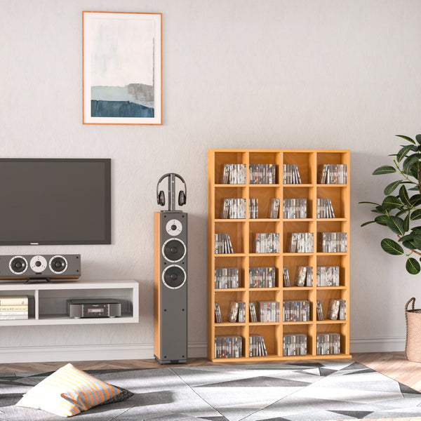 Media Storage Organizer - 480 CD / 312 DVD Capacity Wooden Rack with 4 Adjustable Shelves - Ideal for Bookcase and Display Unit
