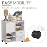Mobile Storage Cabinet Sideboard - Cupboard with 4 Shelves, Drawers, and Lockable Wheels - Space-Saving Organizer for Home or Office