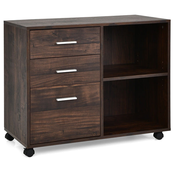 Three-Drawer Construct - Mobile File Cabinet with Open Shelves - Ideal Storage Solution for Offices and Homes
