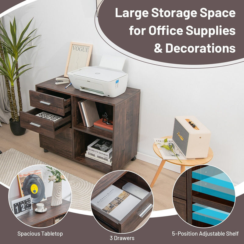 Three-Drawer Construct - Mobile File Cabinet with Open Shelves - Ideal Storage Solution for Offices and Homes