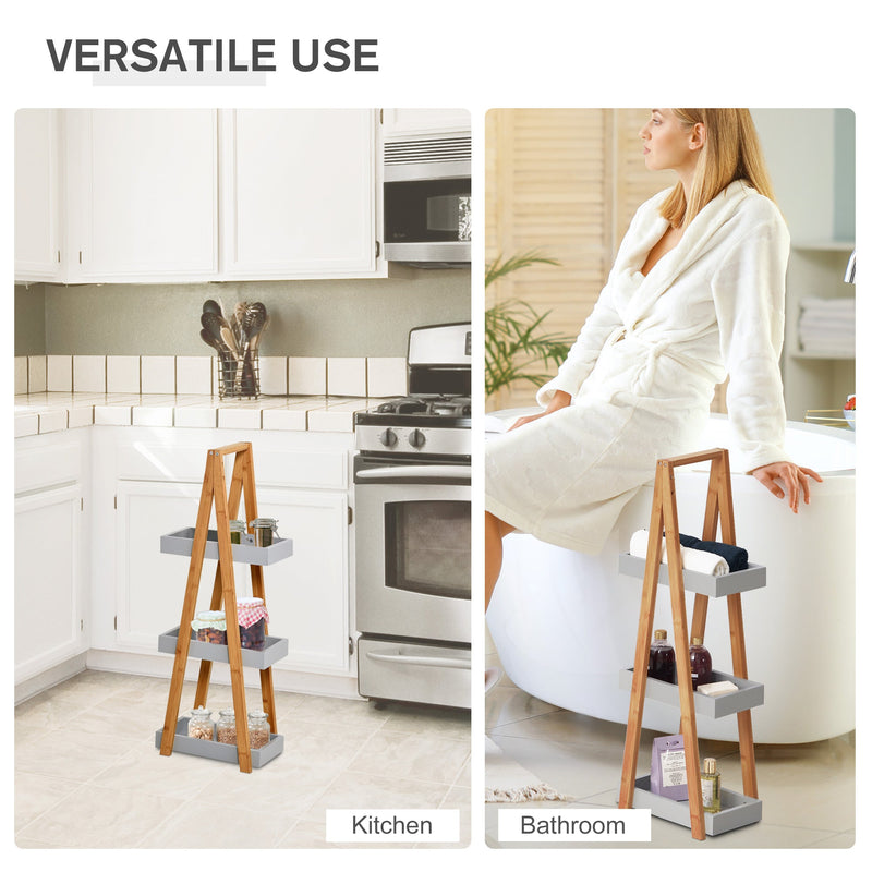 3-Tier Bamboo Bathroom Storage Unit - Slim Freestanding Shelving, A-Frame Toilet Rack - Space-Saving Organizer for Small Bathrooms