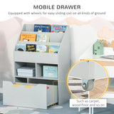 Children's Multipurpose Bookshelf with Drawer - Mobile Toy Storage Organizer and Bookcase for Kids - Ideal for Bedroom or Playroom in Stylish Grey