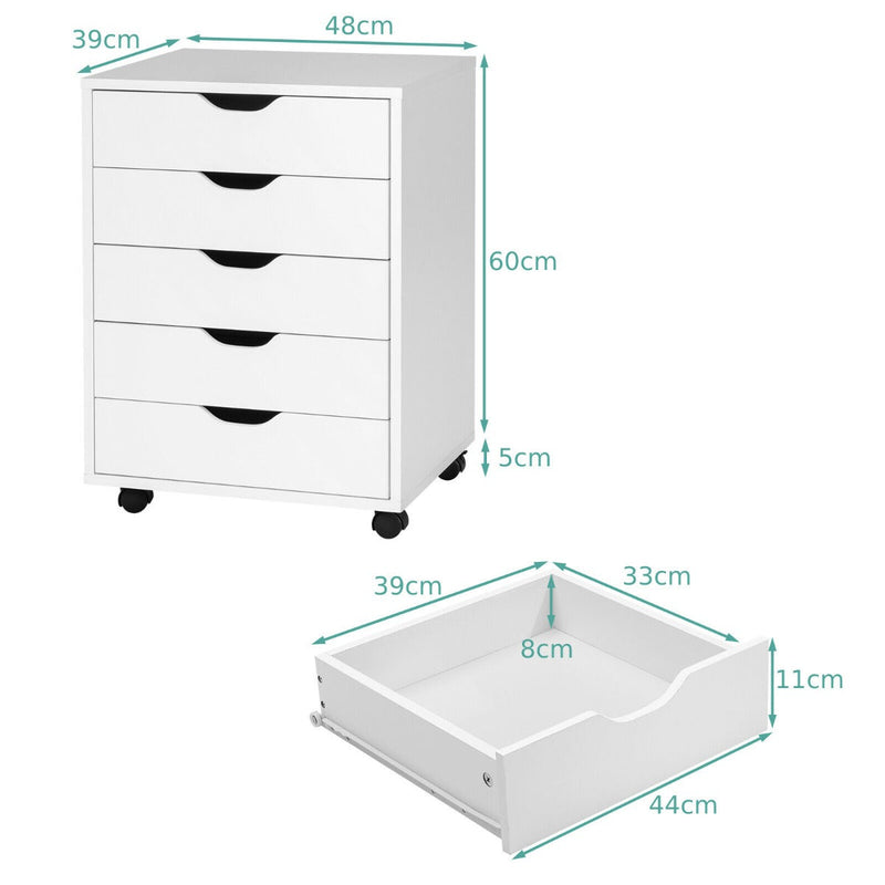 Mobile 5-Drawer Chest - Compact Storage Solution for Home and Office in Sleek Black - Ideal for Organizing Documents and Essentials