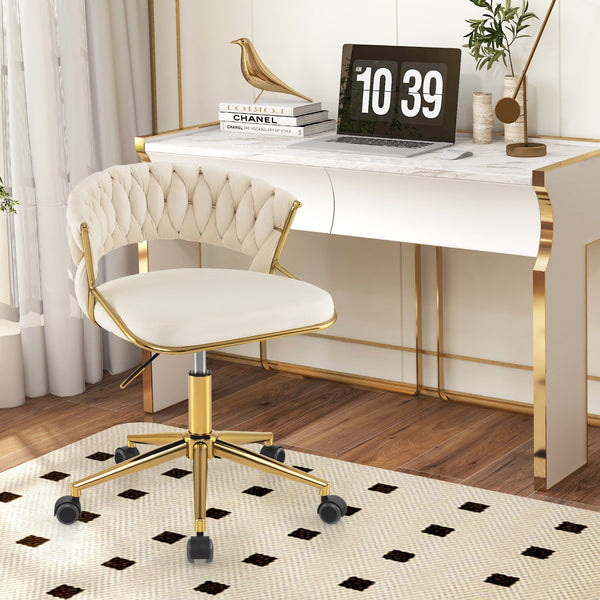 360° Swivel Home Office Desk Chair Set of 2 with Hand-woven Back-