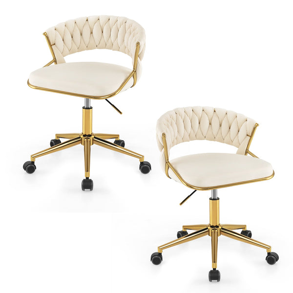 360° Swivel Home Office Desk Chair Set of 2 with Hand-woven Back-