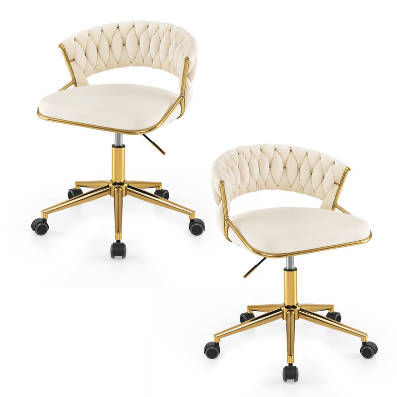 360° Swivel Home Office Desk Chair Set of 2 with Hand-woven Back-
