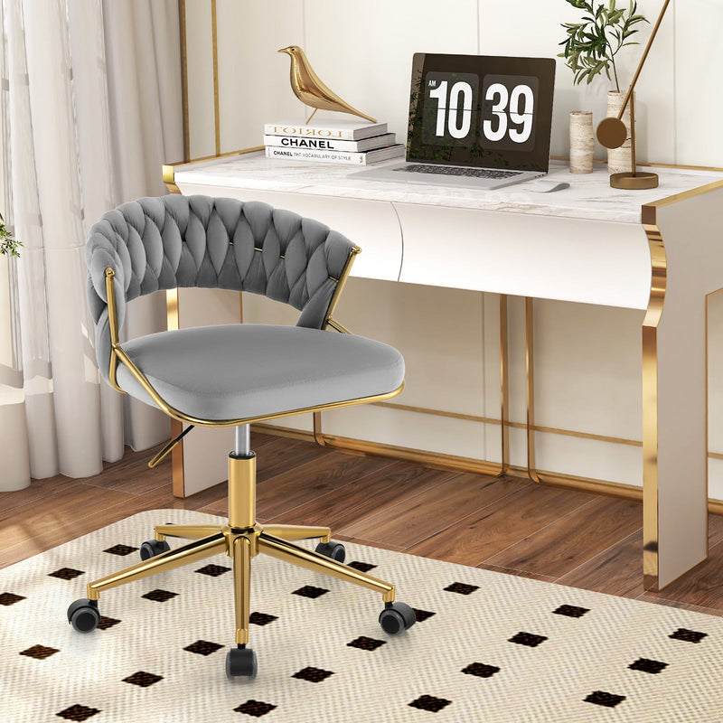 360° Swivel Home Office Desk Chair Set of 2 with Hand-woven Back-