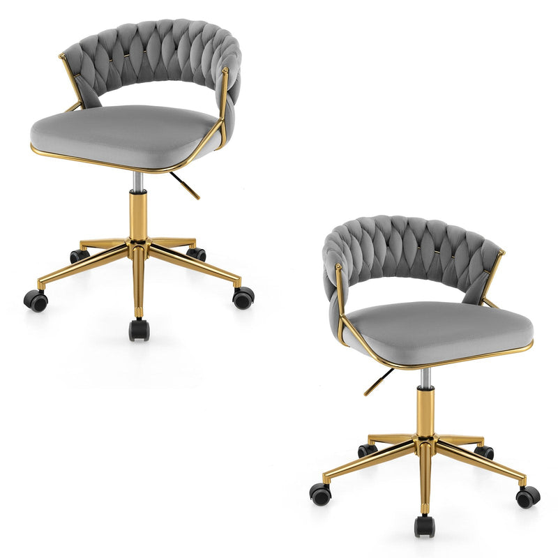 360° Swivel Home Office Desk Chair Set of 2 with Hand-woven Back-