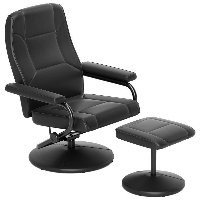 360° Swivel Reclining Chair with Ottoman and Adjustable Backrest-Black