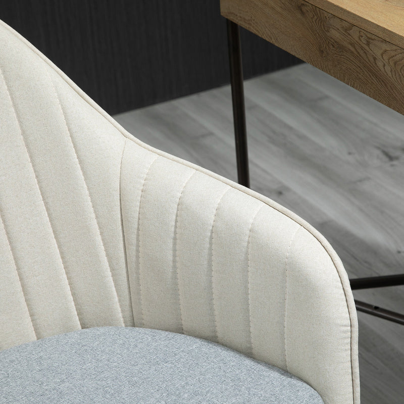 Linen Fabric Leisure Office Chair - Swivel Scallop-Shaped Computer Desk Chair with Wheels - Ideal for Home Study and Bedroom Comfort, Beige