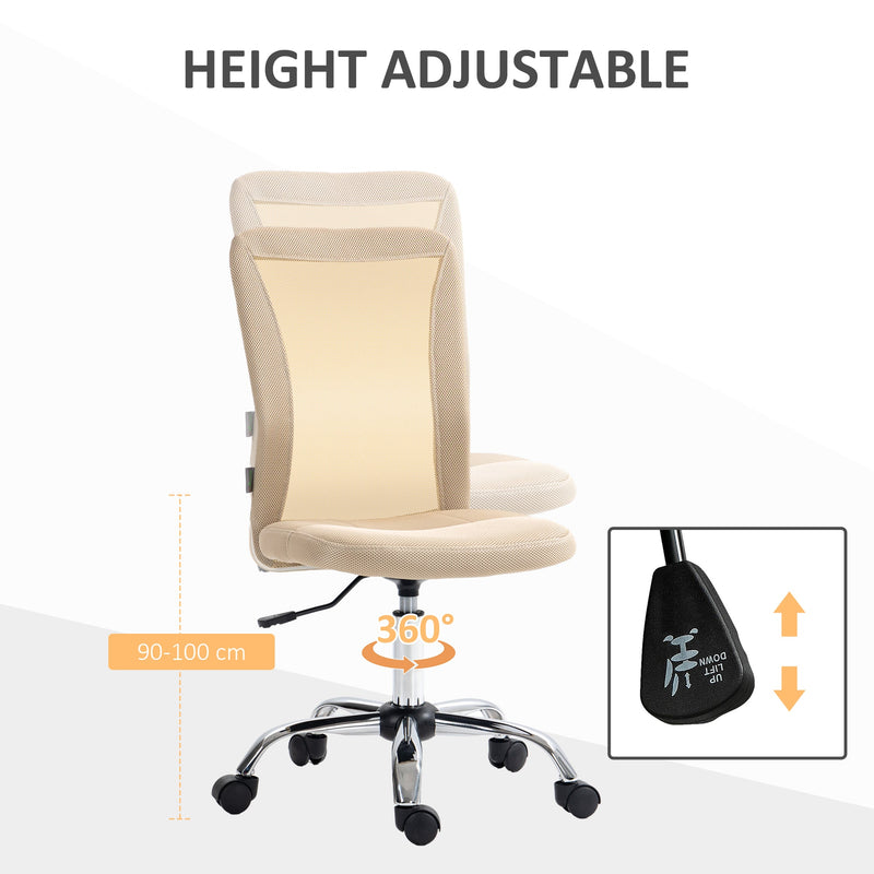 Mesh Office Chair with Adjustable Height - Armless Swivel Desk Chair with Wheels - Ideal for Study & Work Comfort, Beige