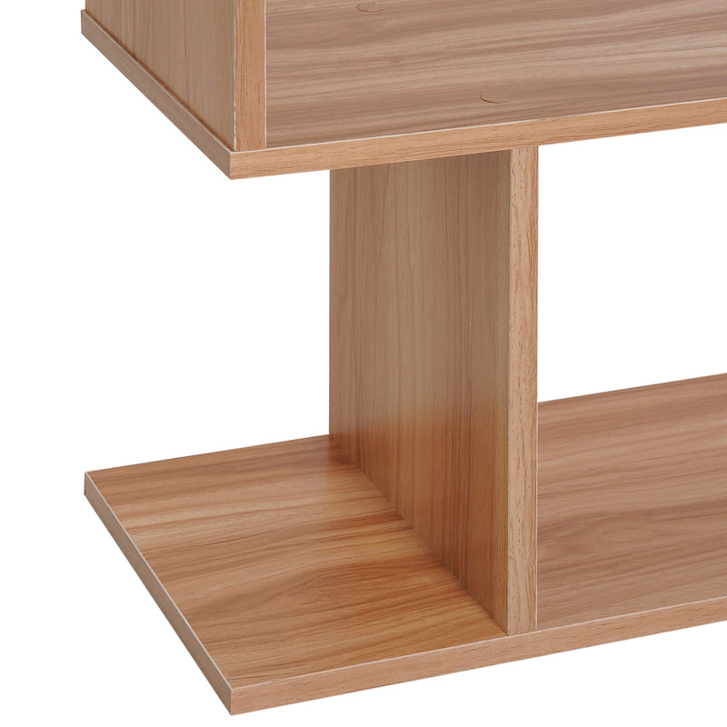 Maple Finish Wooden S-Shaped Bookcase - 6-Shelf Storage Display Unit & Room Divider - Versatile Chest Cabinet for Home or Office Organization