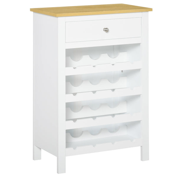 16-Bottle Capacity Modern Wine Cabinet - Kitchen Sideboard with Storage Drawer and Rack - Ideal for Dining Room and Home Bar Organization in White