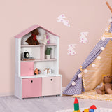 Kids Toy Storage and Bookshelf with Drawer - Rolling Wooden Organizer and Display Stand, 80x34x130cm, Pink - Ideal for Child's Room Organization