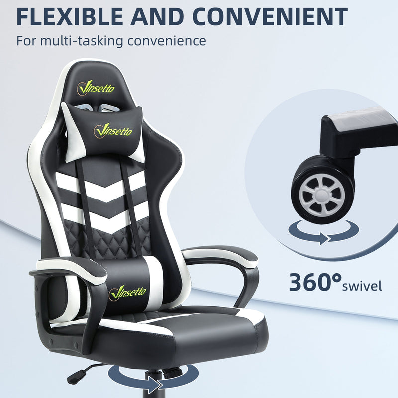 Racing Gaming Chair - Ergonomic Desk Chair with Lumbar Support, Headrest & Swivel Wheels - Comfortable PVC Leather for Home Office Gamers