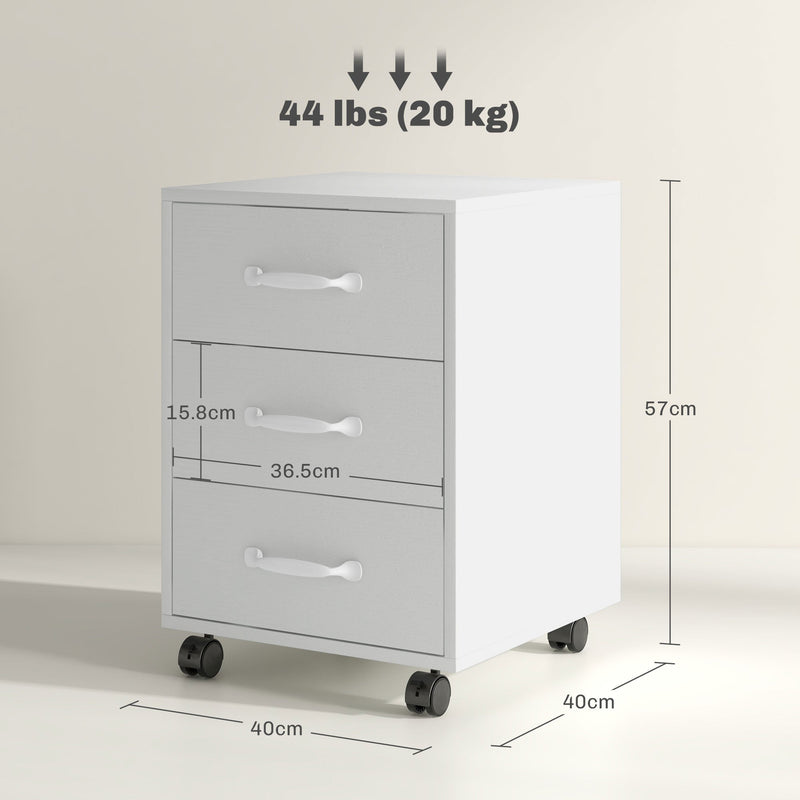 HOMCOM 3 Drawer File Cabinet, Mobile Filing Cabinet on Wheels for Home Office, Study, White | Aosom UK