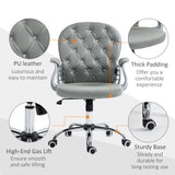 Ergonomic 360° Swivel Office Chair - PU Leather with Diamante Detailing & Padded Base, 5 Castor Wheels - Comfortable Seating Solution for Home and Office Workers, Grey